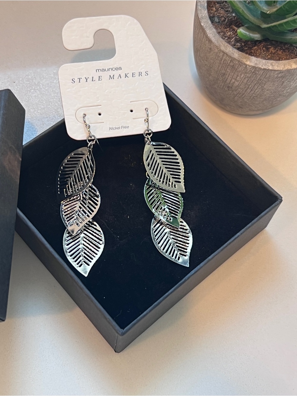 Silver Leaf Drop Earrings - Women Accessories